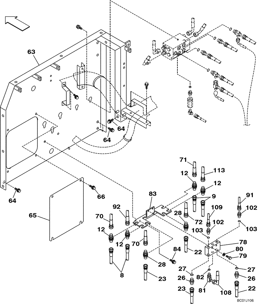 Схема запчастей Case CX210N - (08-21A) - PILOT CONTROL LINES, PARTITION - MODELS WITH LOAD HOLD (08) - HYDRAULICS