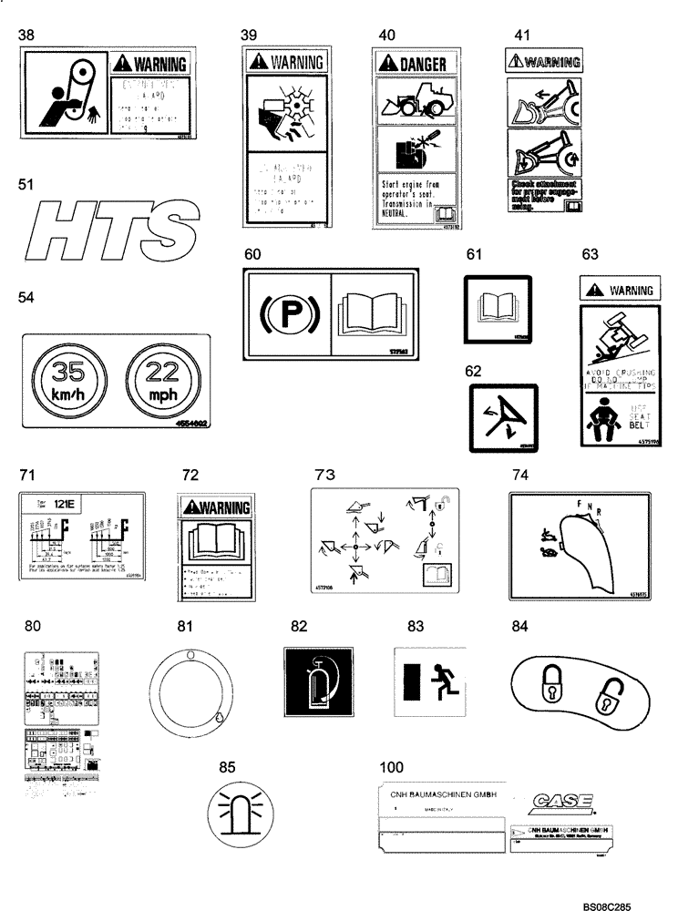 Схема запчастей Case 121E - (91.019[6559878000]) - DECALS CASE (N.A) HTS 2 OF 2 (90) - PLATFORM, CAB, BODYWORK AND DECALS