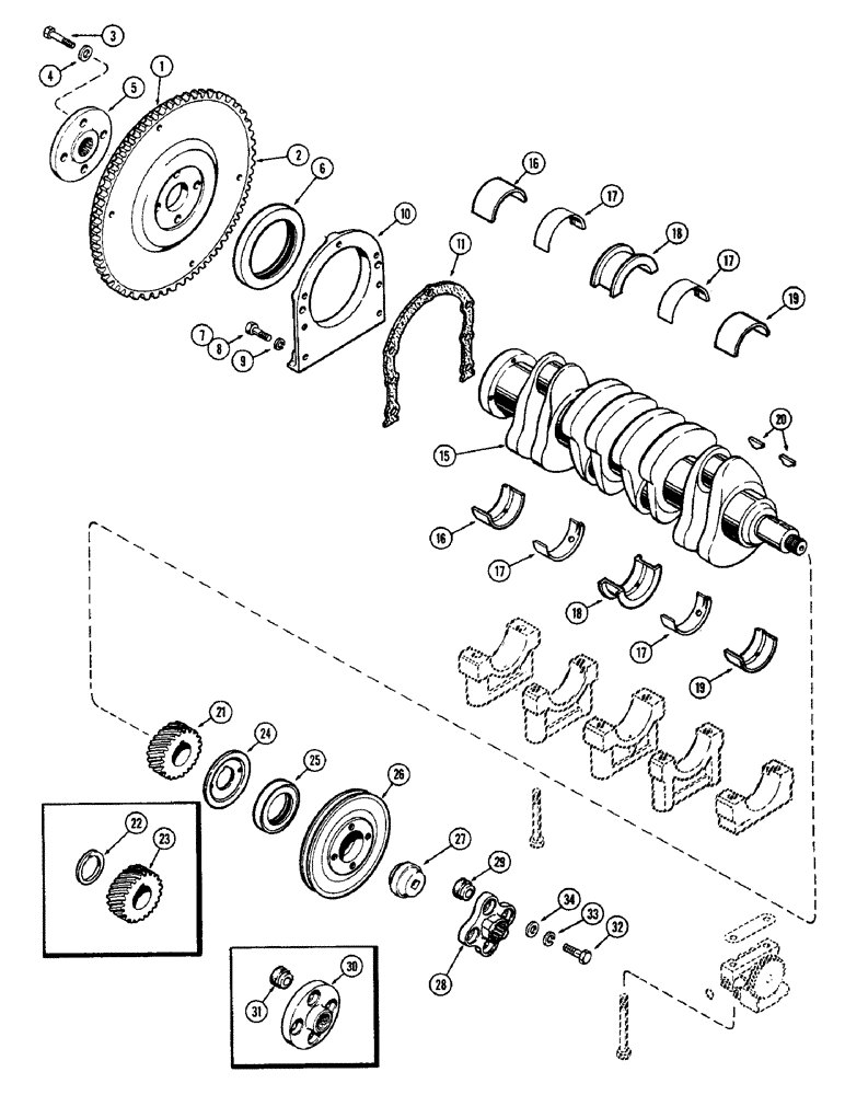 Схема запчастей Case 580B - (026) - CRANKSHAFT AND FLYWHEEL, (188) DIESEL ENGINE (02) - ENGINE