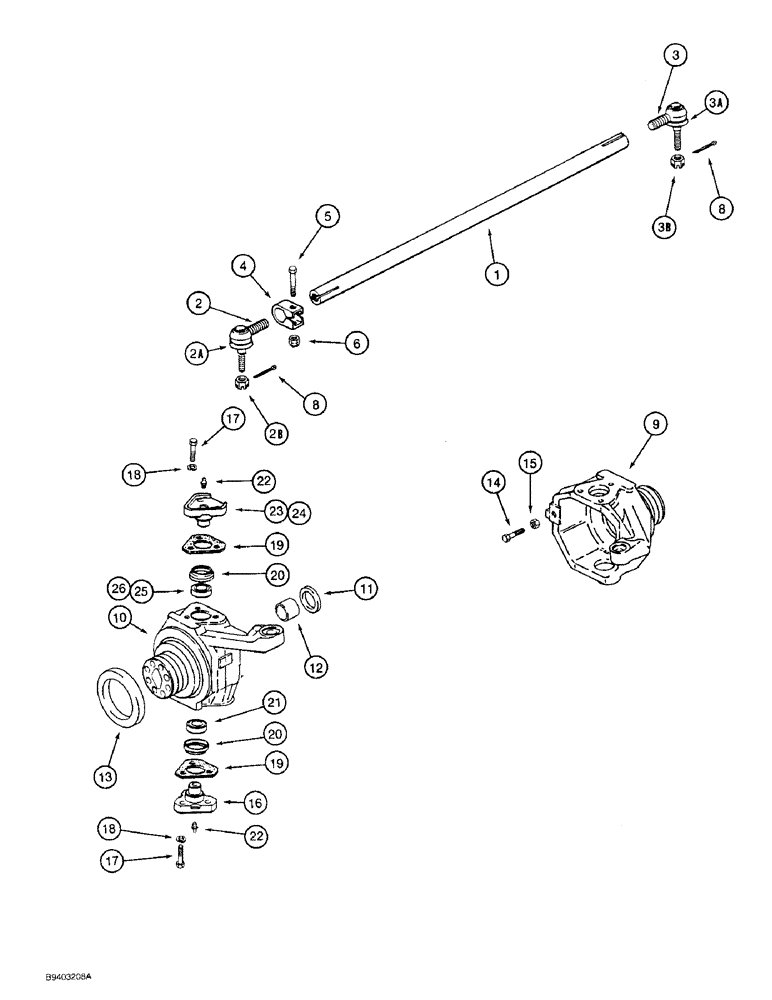 Схема запчастей Case 480F LL - (6-30) - FRONT DRIVE AXLE, TIE ROD AND SWIVEL HOUSING (06) - POWER TRAIN