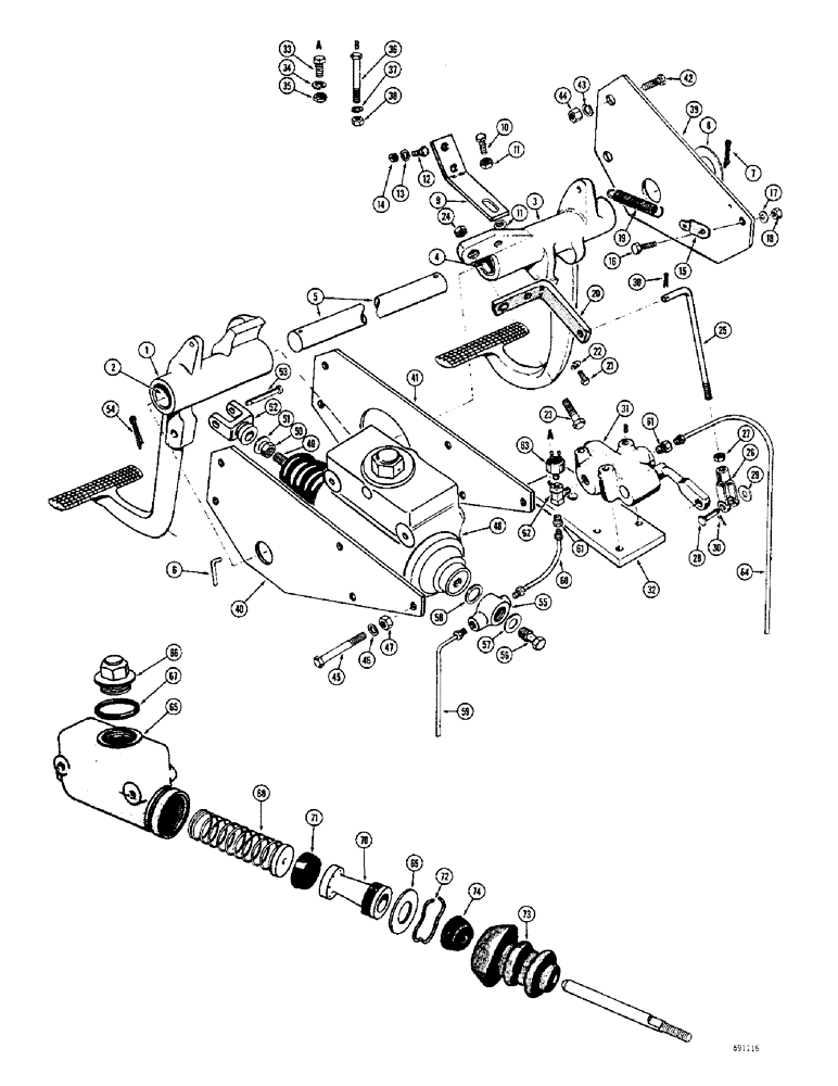 Схема запчастей Case W10B - (100) - HYDROVAC BRAKE SYSTEM, BRAKE PEDALS AND CLUTCH CONTROL (07) - BRAKES