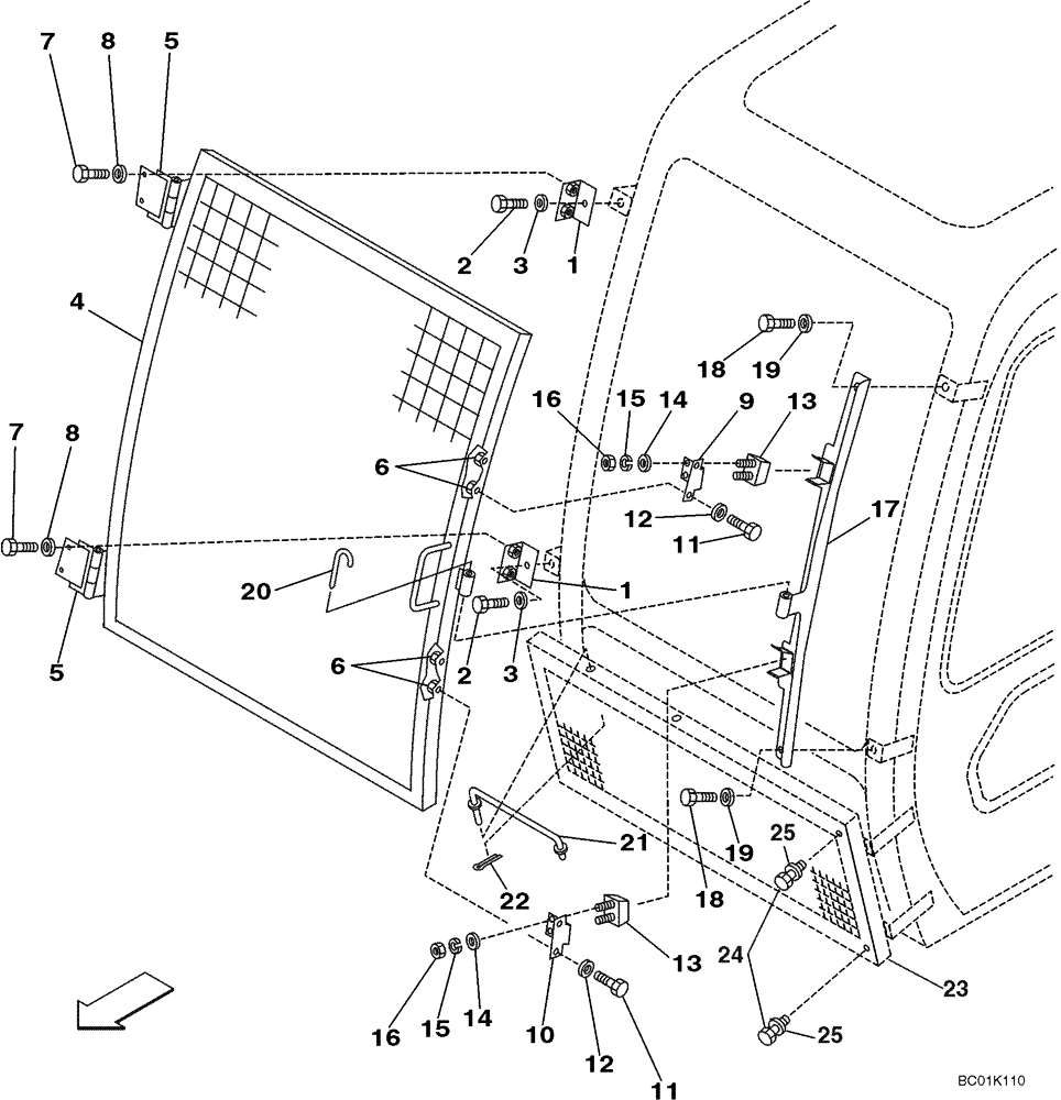 Схема запчастей Case CX290 - (09-38A) - GUARD, BRUSH - CAB BRUSH SCREEN (09) - CHASSIS