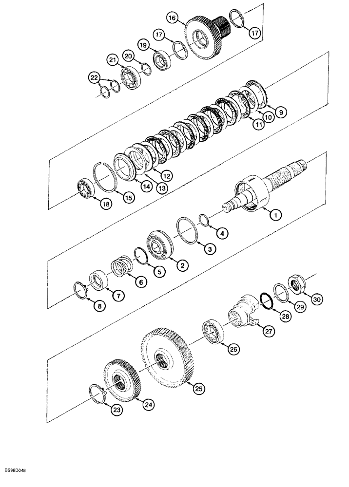 Схема запчастей Case 580SL - (6-140) - CLARK POWERSHIFT TRANSMISSION ASSEMBLY, CLUTCH AND PINIONS, SECOND GEAR (06) - POWER TRAIN