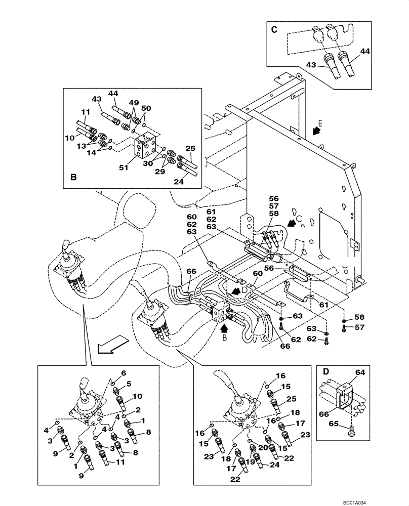 Схема запчастей Case CX160 - (08-24) - PILOT CONTROL LINES, ATTACHMENT - MODELS WITH LOAD HOLD (08) - HYDRAULICS