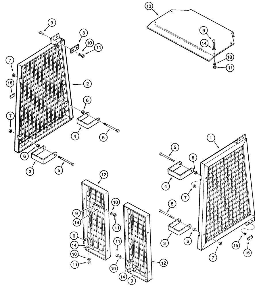 Схема запчастей Case 855E - (9-062) - ROPS CANOPY BRUSH SCREENS AND EXTENSION (09) - CHASSIS/ATTACHMENTS