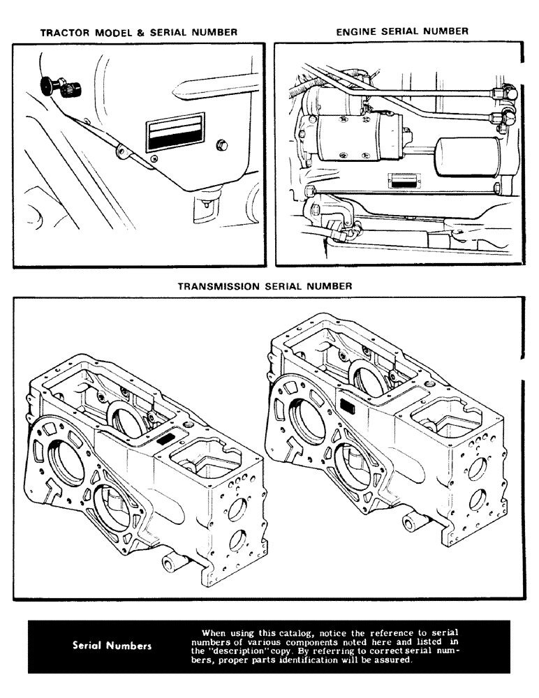 Схема запчастей Case 480CK - (002) - TRACTOR MODEL AND SERIAL NUMBER, ENGINE SERIAL NUMBER, TRANSMISSION SERIAL NUMBER 