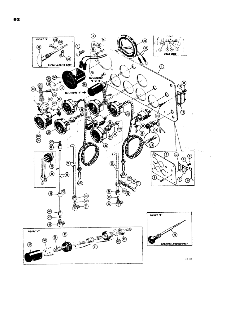Схема запчастей Case 450 - (092) - INSTRUMENT PANEL, LOADER MODELS ONLY (06) - ELECTRICAL SYSTEMS