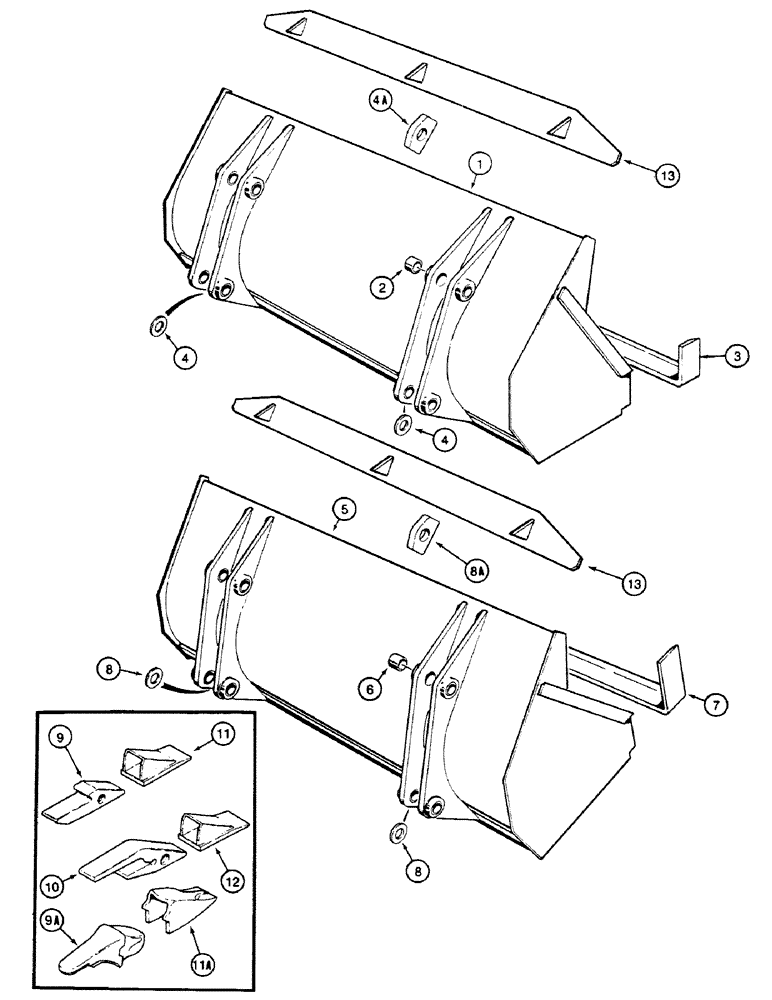 Схема запчастей Case 580SK - (9-020) - LOADER BUCKETS (09) - CHASSIS/ATTACHMENTS