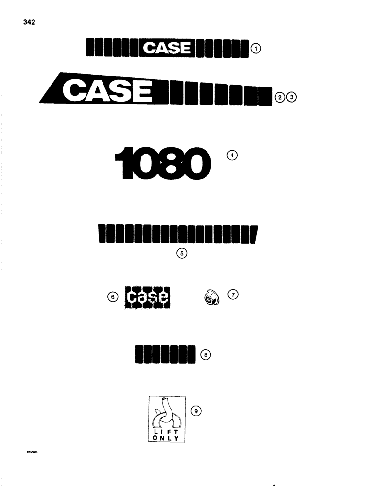 Схема запчастей Case 1080 - (342) - DECALS (90) - PLATFORM, CAB, BODYWORK AND DECALS