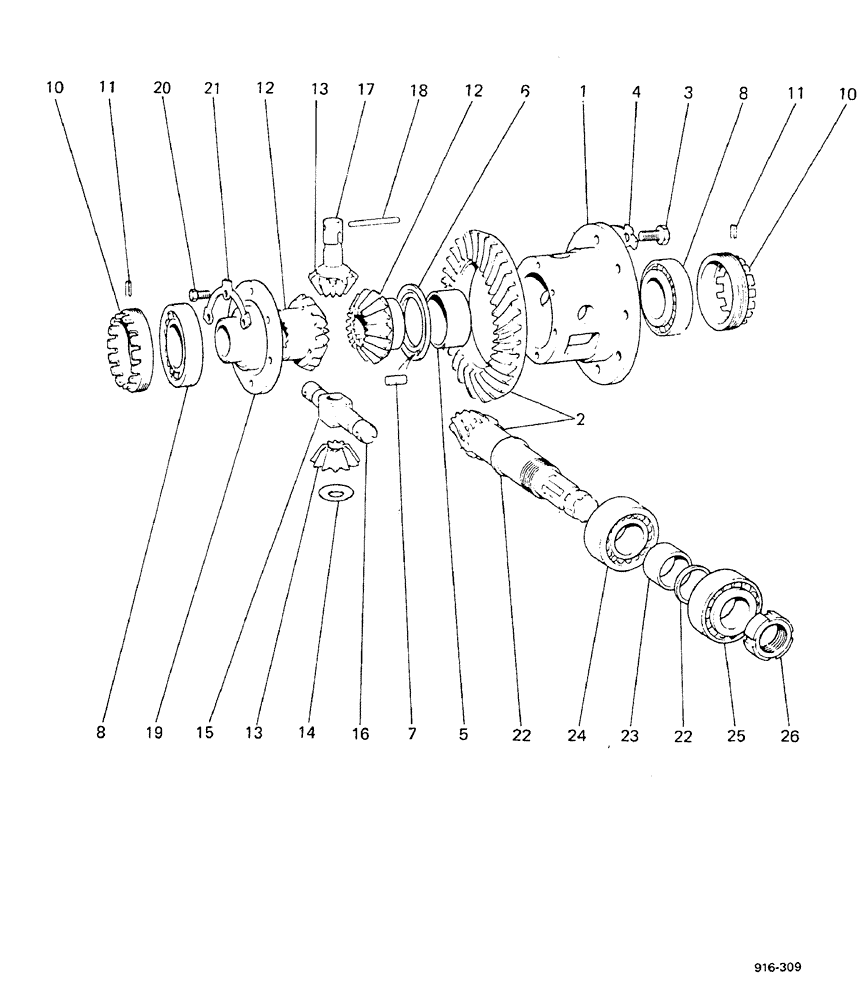 Схема запчастей Case 580F - (096) - DIFFERENTIAL CAGE (23) - FOUR WHEEL DRIVE SYSTEM