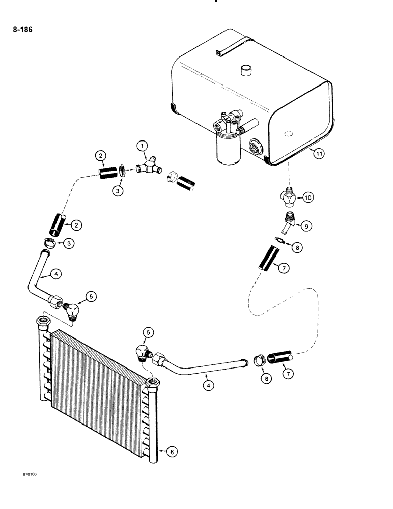 Схема запчастей Case DH4B - (8-186) - HYDRAULIC OIL COOLER HYDRAULIC CIRCUIT (08) - HYDRAULICS