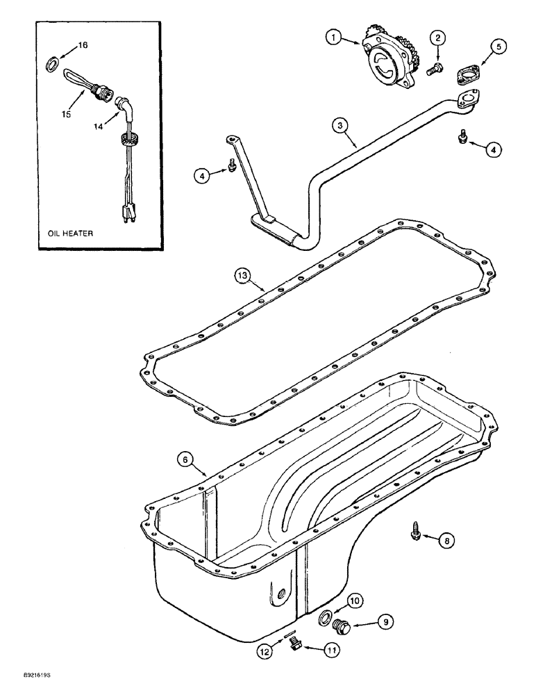 Схема запчастей Case 621B - (2-26) - OIL PUMP AND OIL PAN, 6T-590 ENGINE, PRIOR TO LOADER P.I.N. JEE0053350 (02) - ENGINE