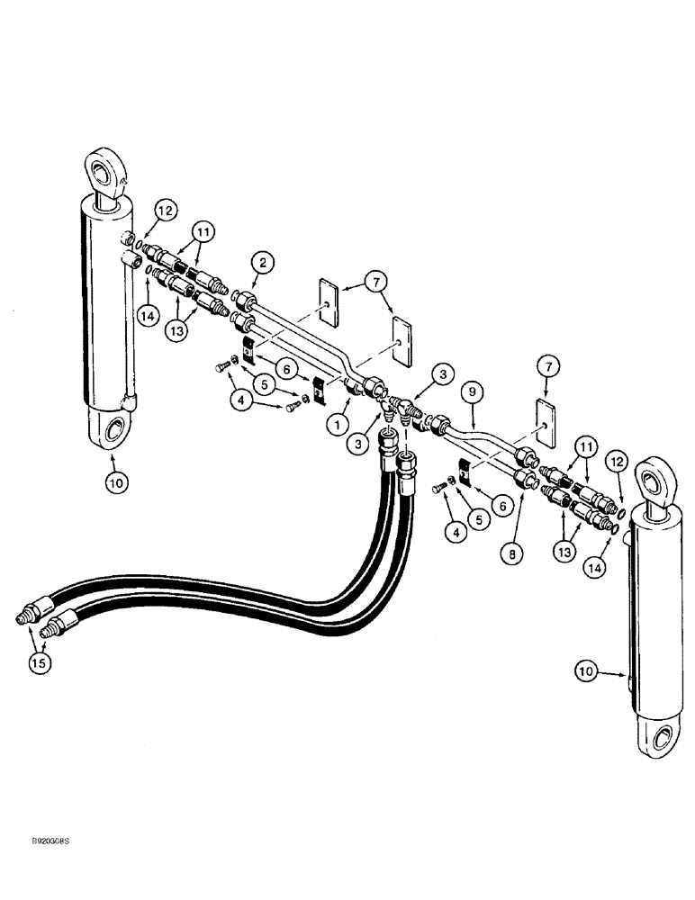 Схема запчастей Case 621B - (8-18) - HYDRAULIC CIRCUIT, AUXILIARY CYLINDERS TO CLAM BUCKET (08) - HYDRAULICS