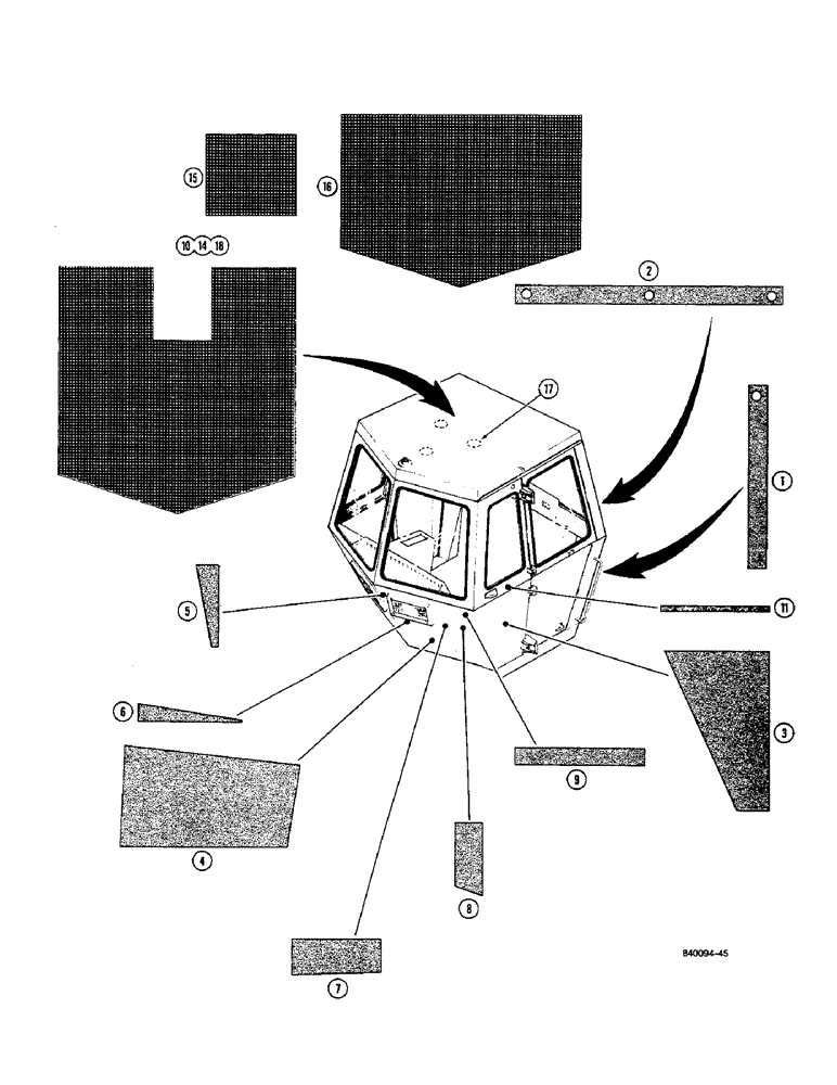 Схема запчастей Case W36 - (9-532) - NOISE REDUCTION PADS (09) - CHASSIS