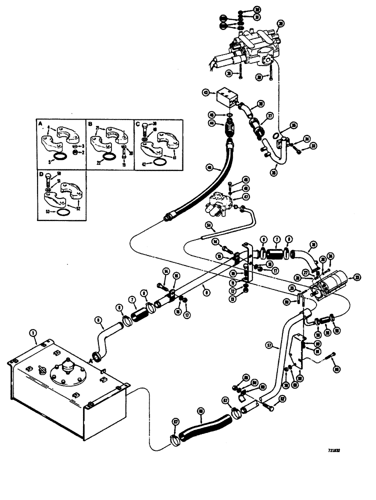 Схема запчастей Case W26B - (374) - LOADER AND STEERING PRIMARY HYDRAULICS CIRCUIT PUMP SUCTION AND VALVE RETURN LINES (05) - STEERING