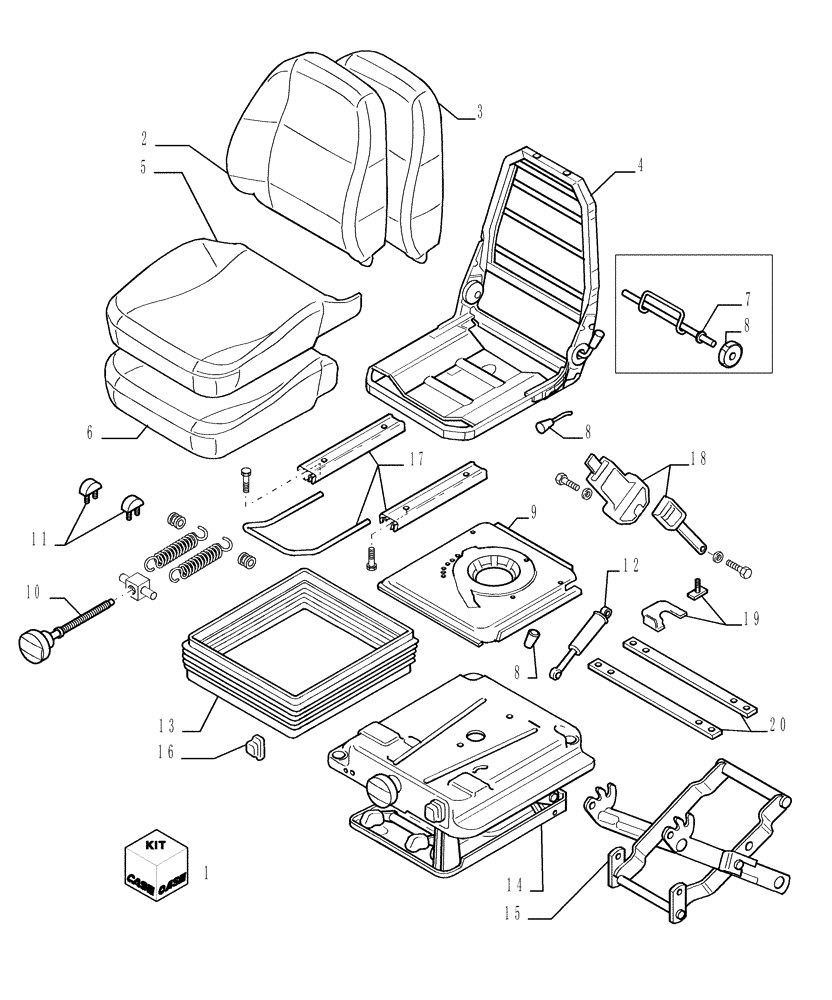 Схема запчастей Case 1850K - (9.670[02]) - HEATED SEAT AT MECHANICAL SOSPENSION - COMPONENTS - OPTIONAL CODE 784337011 (19) - OPTIONS