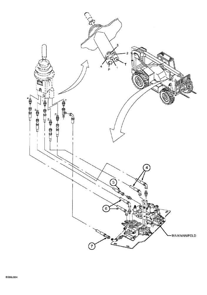 Схема запчастей Case 689G - (08-24) - LEVELING CONTROLLER TO MAIN CONTROL VALVE (08) - HYDRAULICS