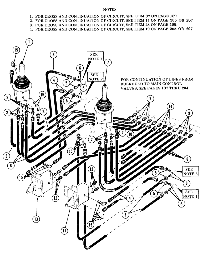 Схема запчастей Case 120 - (195) - PILOT PRESSURE CIRCUIT, MODULATOR CONTROL VALVES TO BULKHEAD (35) - HYDRAULIC SYSTEMS