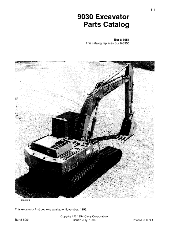 Схема запчастей Case 9030 - (1-01) - 9030 EXCAVATOR PARTS CATALOG (00) - PICTORIAL INDEX