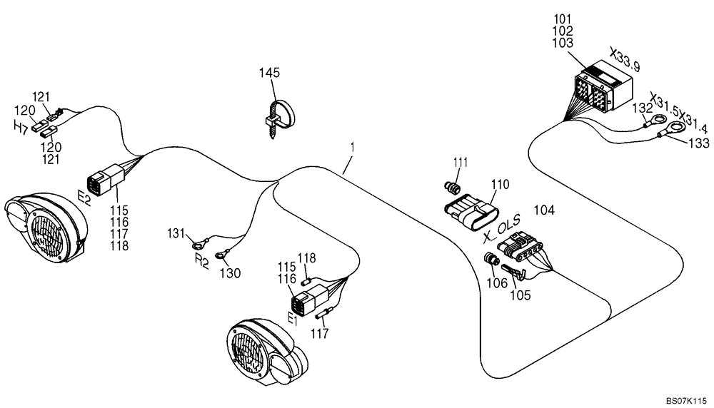 Схема запчастей Case 21D - (32.133[2987732000]) - WIRE HARNESS FRONT CARRIAGE (55) - ELECTRICAL SYSTEMS