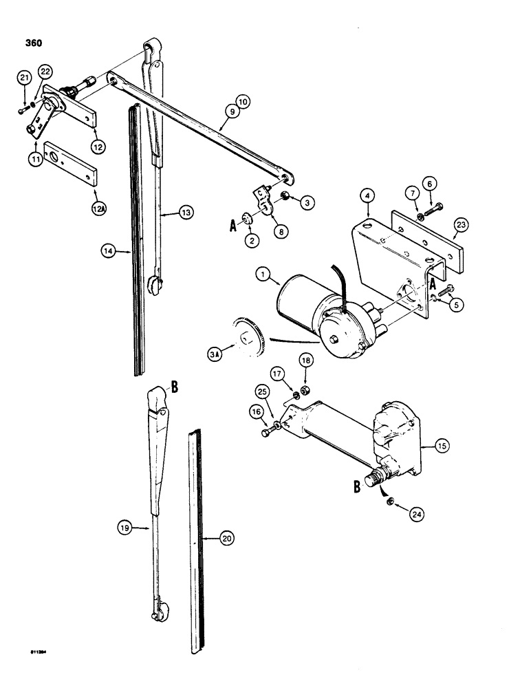Схема запчастей Case 850C - (360) - CAB, WINDSHIELD WIPERS (05) - UPPERSTRUCTURE CHASSIS