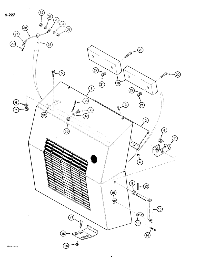 Схема запчастей Case 1818 - (9-222) - REAR COUNTERWEIGHT AND SWING OUT DOOR, DIESEL MODELS ONLY (09) - CHASSIS/ATTACHMENTS