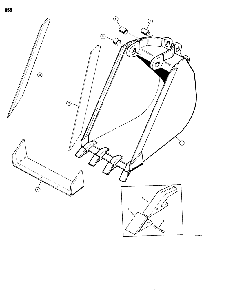 Схема запчастей Case 680G - (356) - BACKHOE BUCKETS, TRENCHING BUCKETS, 24", 30" AND 36", BUCKET TEETH (09) - CHASSIS/ATTACHMENTS