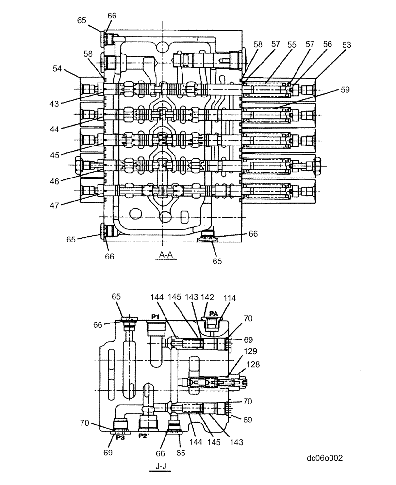 Схема запчастей Case CX80 - (08-70) - CONTROL VALVE (KAJ5076) 2 OF 8 (08) - HYDRAULICS