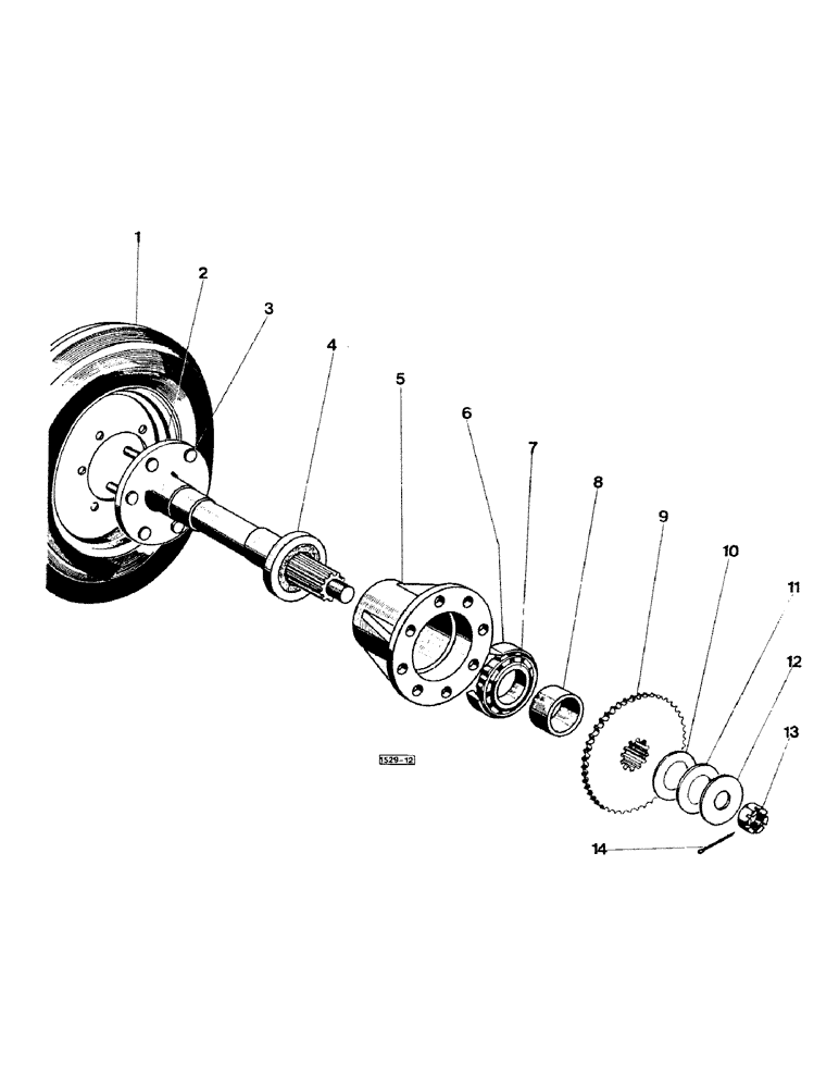 Схема запчастей Case 1529 - (008) - HUB AND SPINDLE, UP TO NO. 3755990 