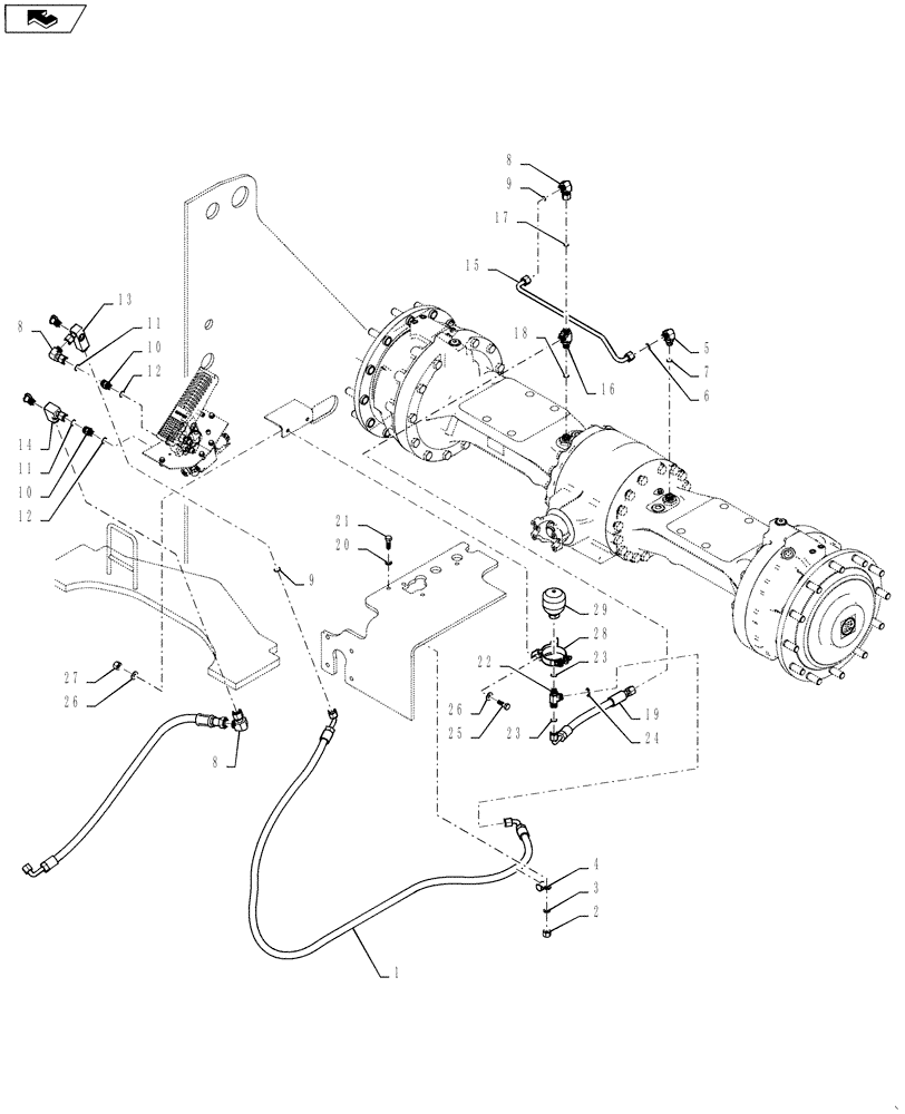 Схема запчастей Case 521F - (33.202.02[01]) - LOCKING FRONT AND REAR AXLE BRAKE LINE INSTALLATION (33) - BRAKES & CONTROLS