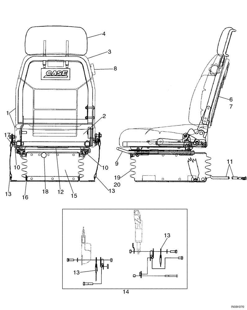 Схема запчастей Case 1150H_IND - (09-19A) - SEAT ASSY, AIR SUSPENSION (09) - CHASSIS/ATTACHMENTS