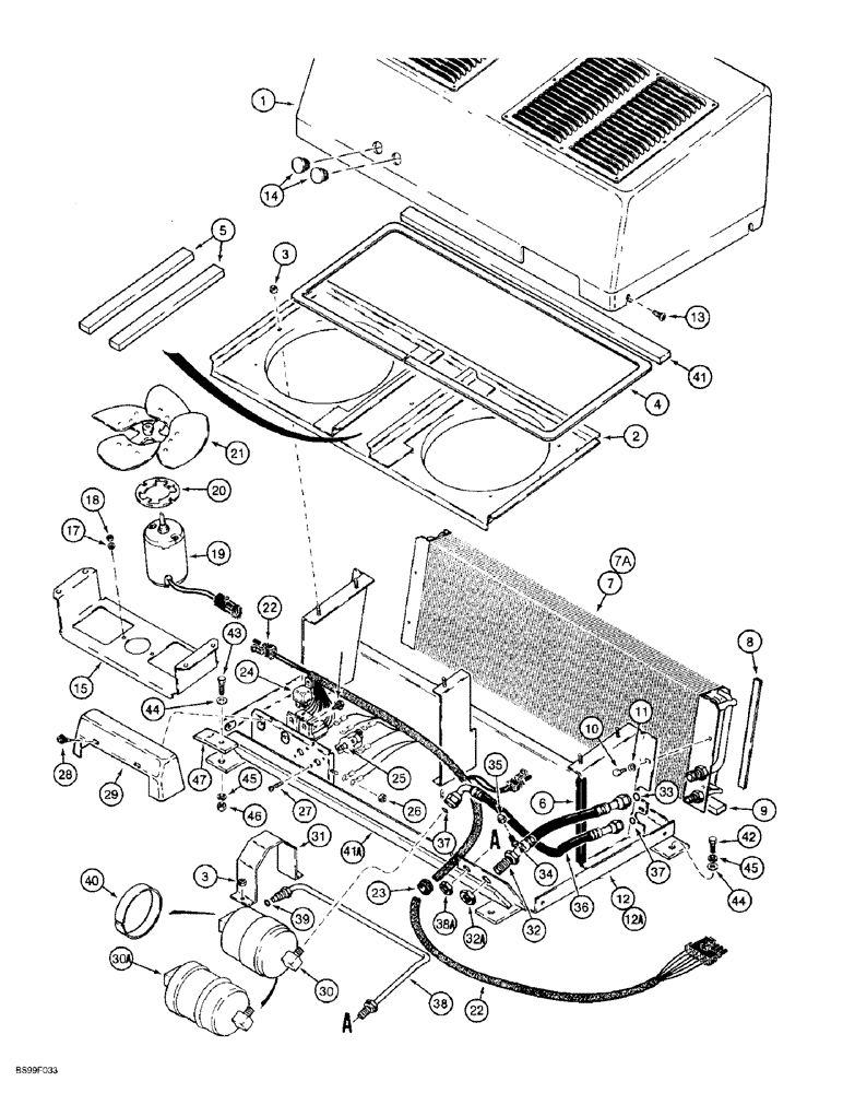 Схема запчастей Case 621B - (9-085A) - AIR CONDITIONING CONDENSER AND MOUNTING, CONDENSER HARNESS WITH TWO RELAYS (09) - CHASSIS/ATTACHMENTS