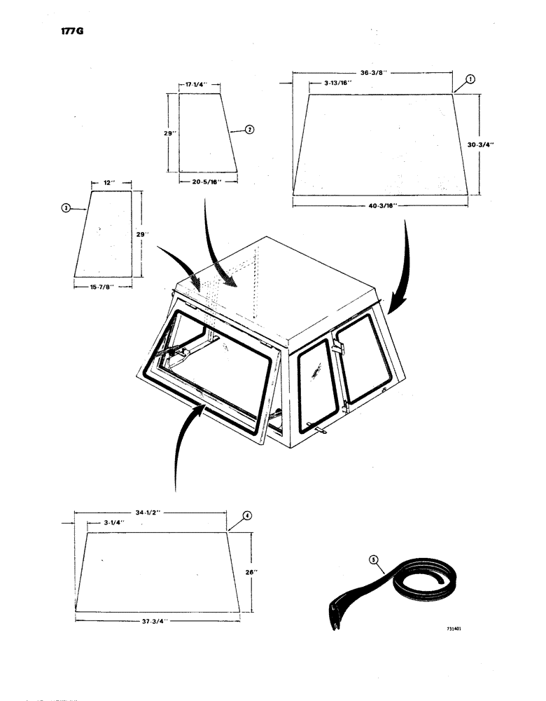 Схема запчастей Case W24B - (177G) - L52736 OPERATORS CAB, GLASS AND MOLDING (09) - CHASSIS