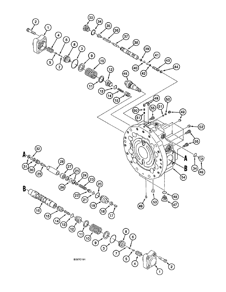 Схема запчастей Case 9040B - (6-20) - TRACK DRIVE MOTOR, BASE PLATE ASSEMBLY AND VALVES, TIMBER KING MODELS (06) - POWER TRAIN