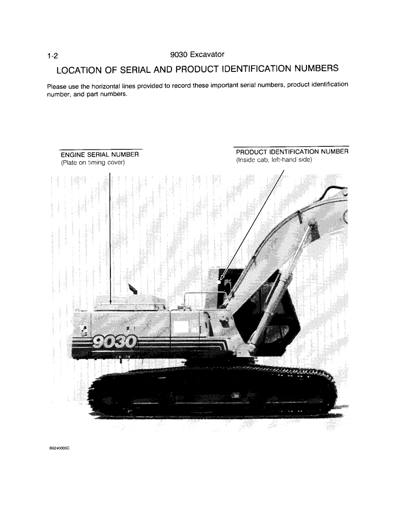 Схема запчастей Case 9030 - (1-02) - LOCATION OF SERIAL AND PRODUCT IDENTIFICATION NUMBERS (00) - PICTORIAL INDEX