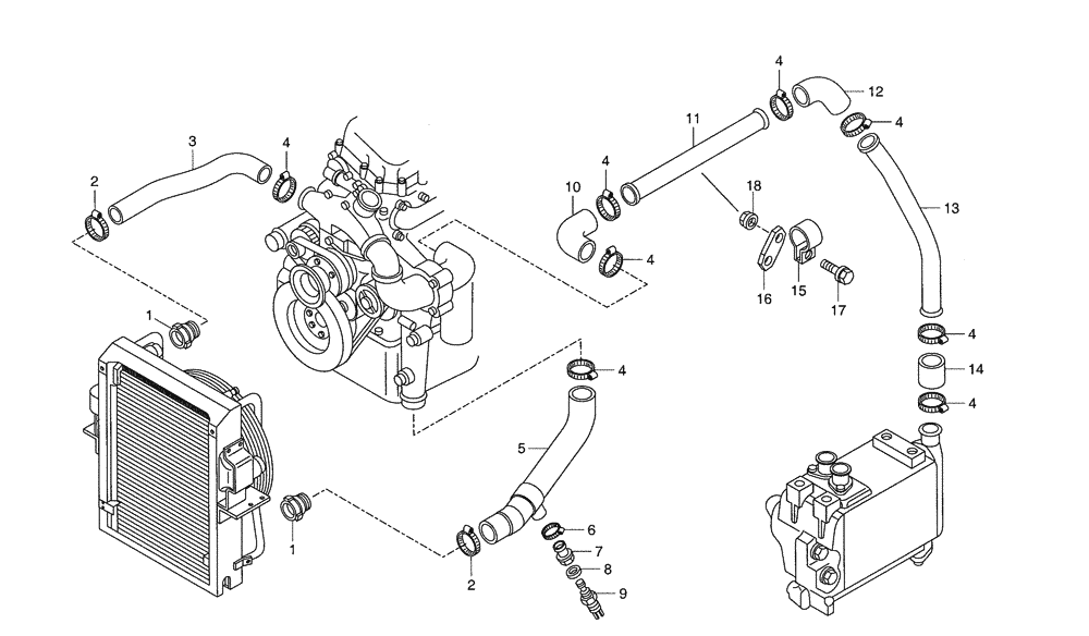 Схема запчастей Case 340 - (04A01000635[001]) - ENGINE COOLING SYSTEM - WATER CIRCUIT (87451027) (10) - ENGINE