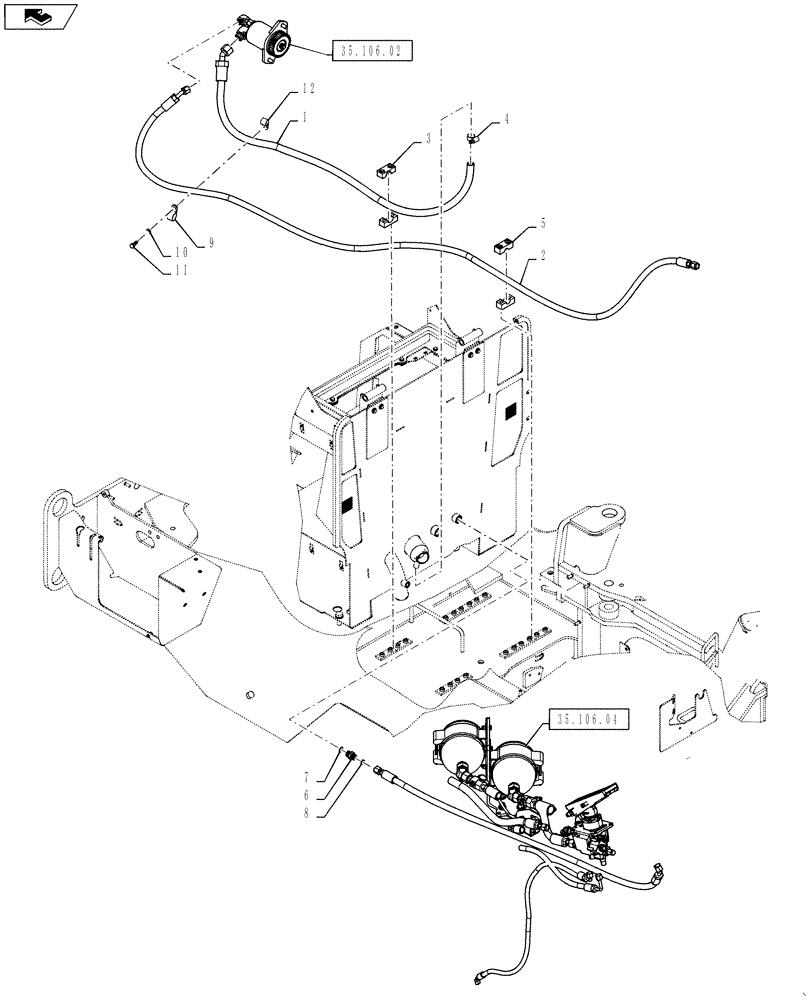 Схема запчастей Case 521F - (33.202.11) - BRAKE PUMP HYDRAULIC LINES (33) - BRAKES & CONTROLS