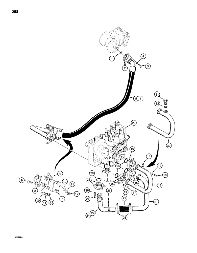 Схема запчастей Case 1155D - (258) - EQUIPMENT HYDRAULIC CIRCUIT, PUMP TO CONTROL VALVE AND RESERVOIR (08) - HYDRAULICS
