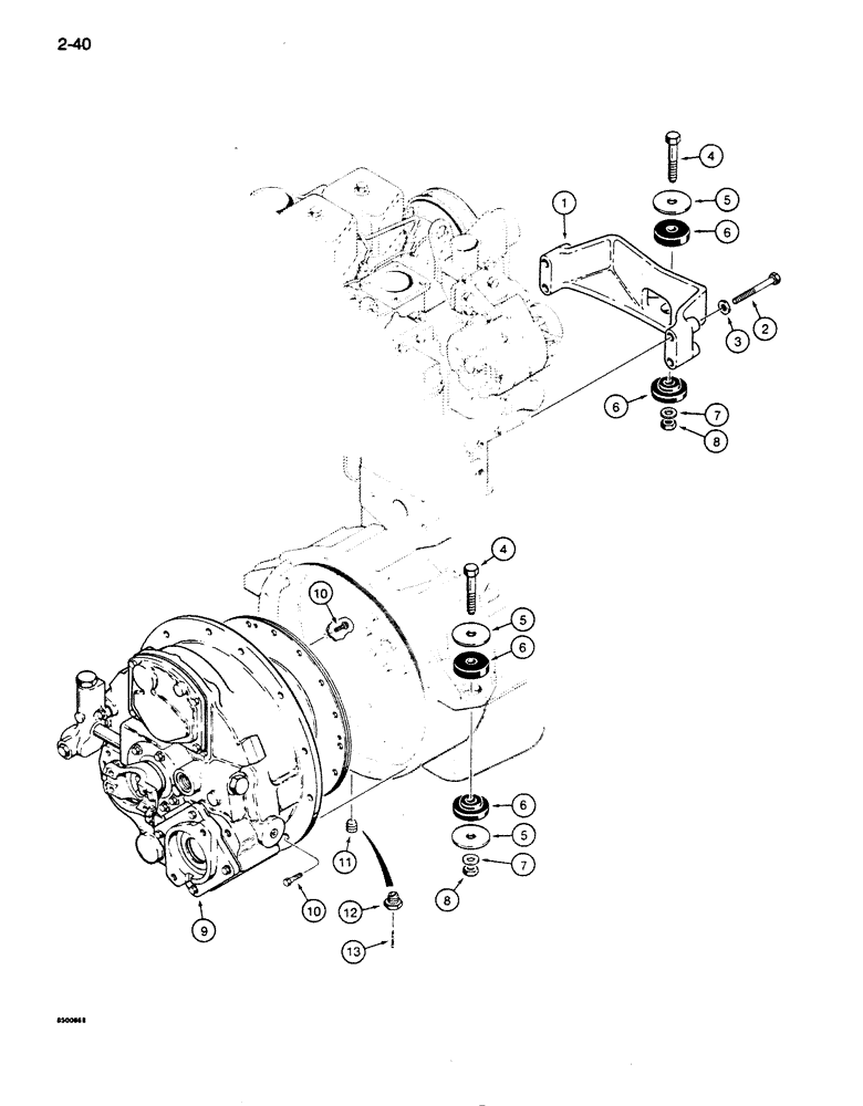 Схема запчастей Case 855D - (2-40) - ENGINE, FLYWHEEL, AND TORQUE CONVERTER MOUNTING (02) - ENGINE
