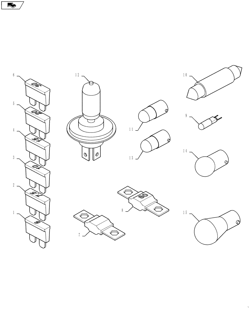Схема запчастей Case DV207 - (55.100.03) - LIGHT BULBS AND FUSES (55) - ELECTRICAL SYSTEMS