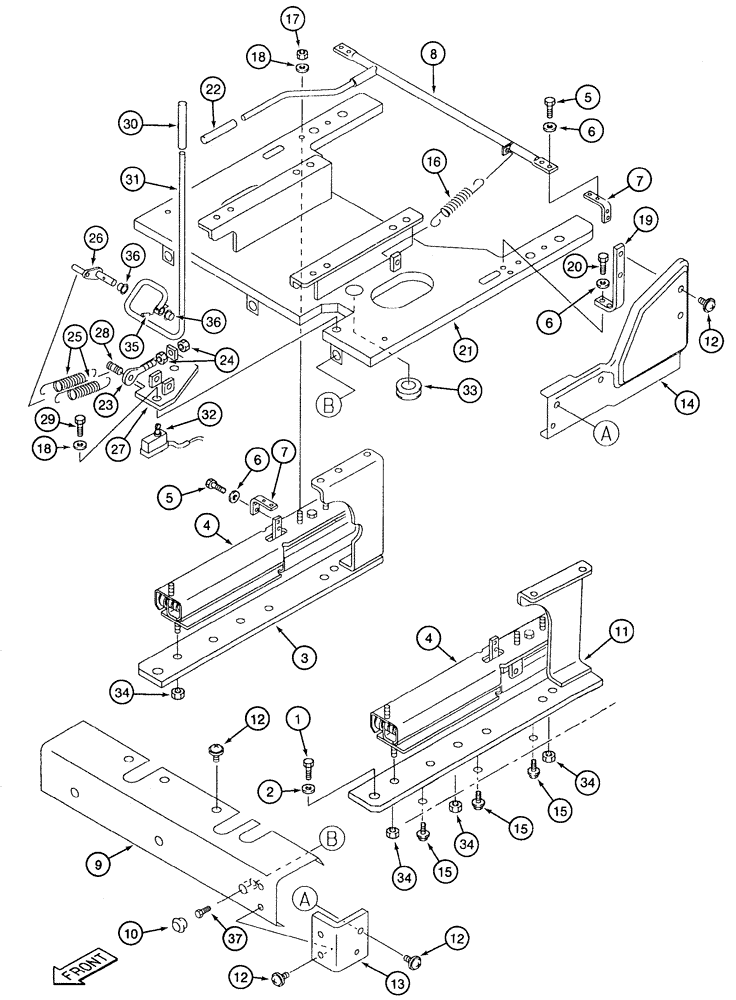 Схема запчастей Case 9050B - (9-036) - SEAT SLIDE RAILS AND PLATFORM (09) - CHASSIS