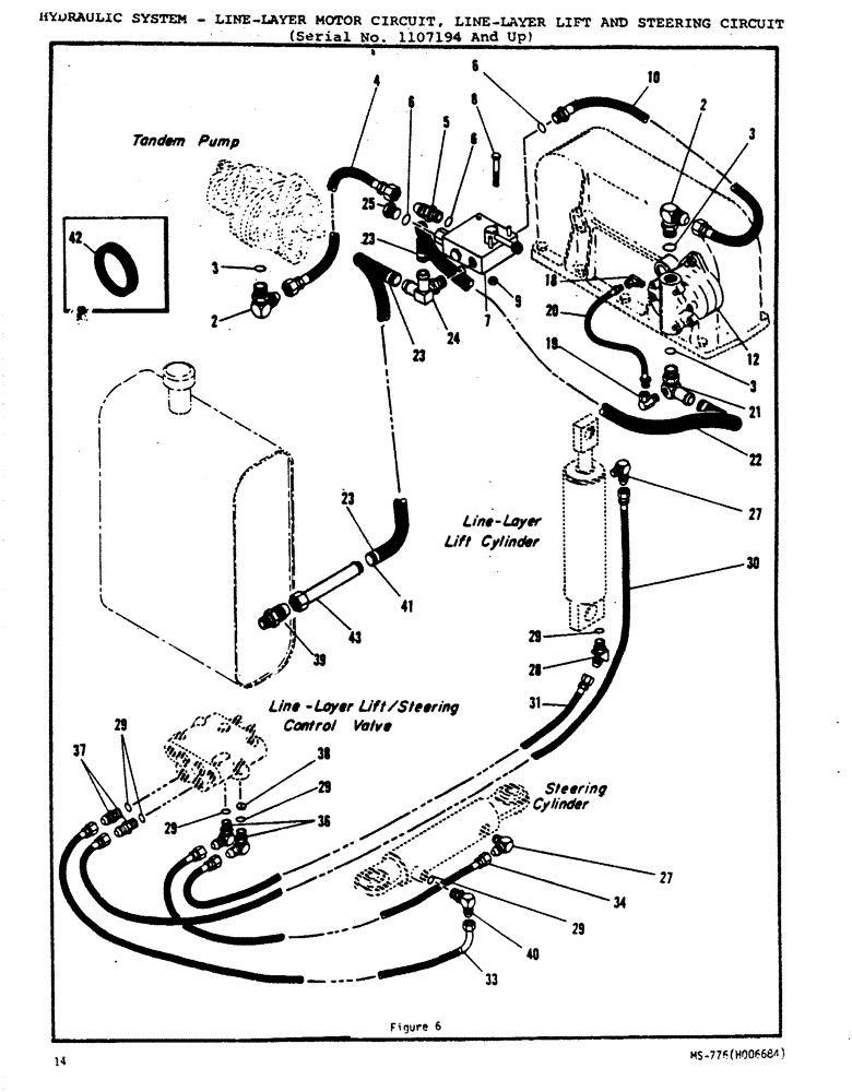 Схема запчастей Case N63 - (14) - HYD SYS, LINE-LAYER MOTOR CIRCUIT, LINE-LAYER LIFT & STEERING CIRCUIT (SERIAL NO. 1107194 & UP) 