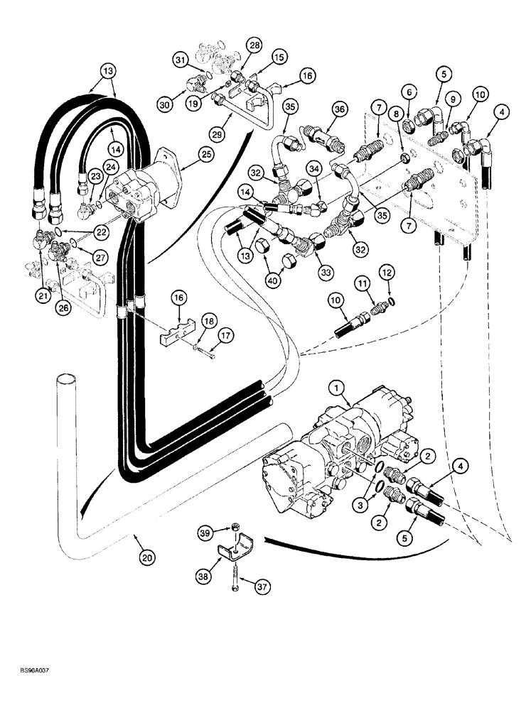 Схема запчастей Case 760 - (08-141A) - PLOW HYD. CIRCUIT PLOW MOTOR SUPPLY & RETURN LINES, P.I.N. JAF0104938 AND AFT (35) - HYDRAULIC SYSTEMS