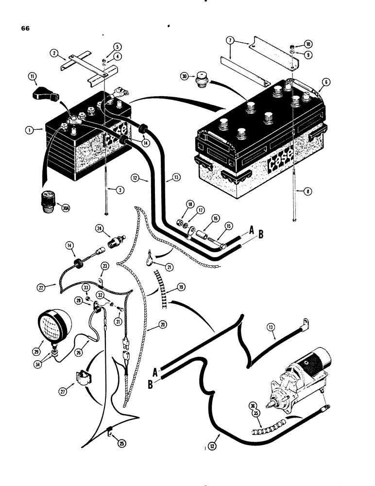 Схема запчастей Case 450B - (066) - REAR ELECTRICAL WIRING, BATTERY TO STARTER AND REAR LAMPS (06) - ELECTRICAL SYSTEMS