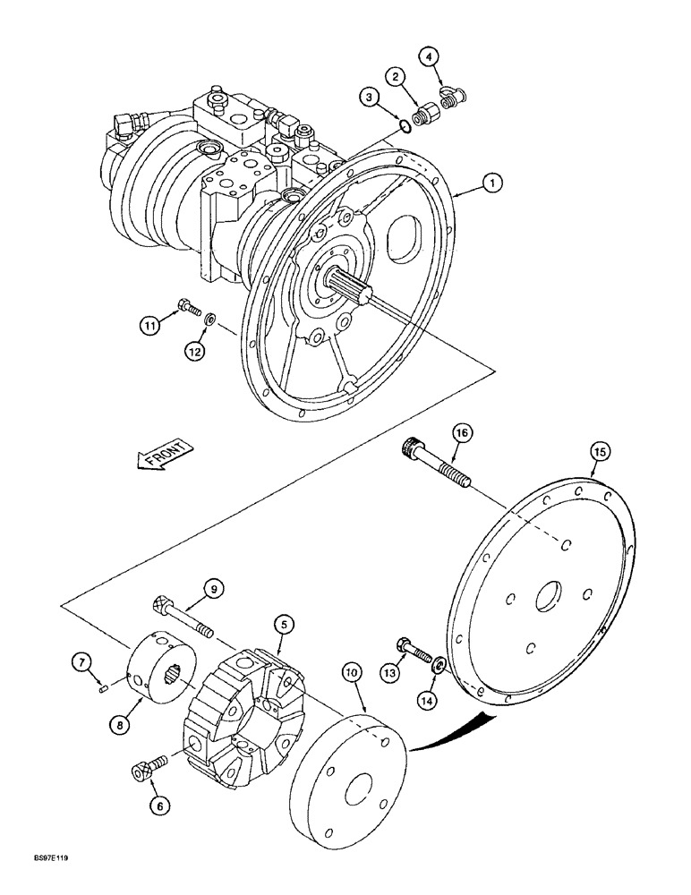 Схема запчастей Case 9020B - (8-004) - HYDRAULIC PUMP AND COUPLING (08) - HYDRAULICS