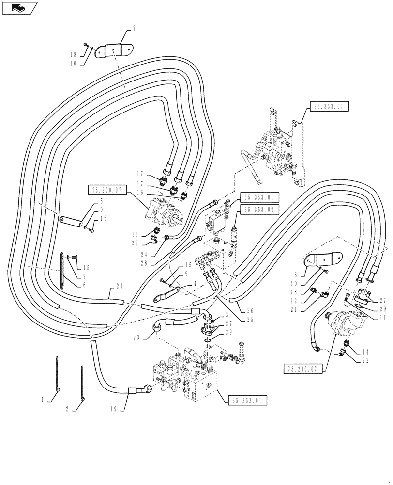 Схема запчастей Case DV207 - (35.310.01) - REAR DRUM HYDR LINES (35) - HYDRAULIC SYSTEMS