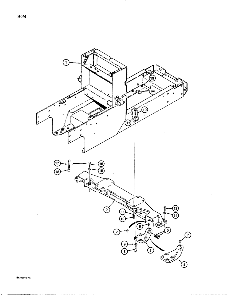 Схема запчастей Case 455C - (9-24) - ENGINE FRAME FOR DOZER AND DRAWBAR MODELS, FRONT CROSSMEMBER FOR ALL 53 INCH GAUGE MODELS (09) - CHASSIS/ATTACHMENTS