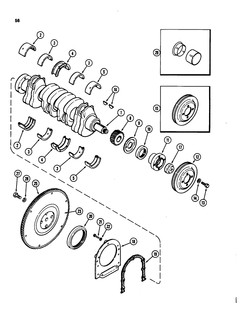 Схема запчастей Case 580SD - (056) - CRANKSHAFT AND FLYWHEEL, 207 TURBOCHARGED DIESEL ENGINE (02) - ENGINE