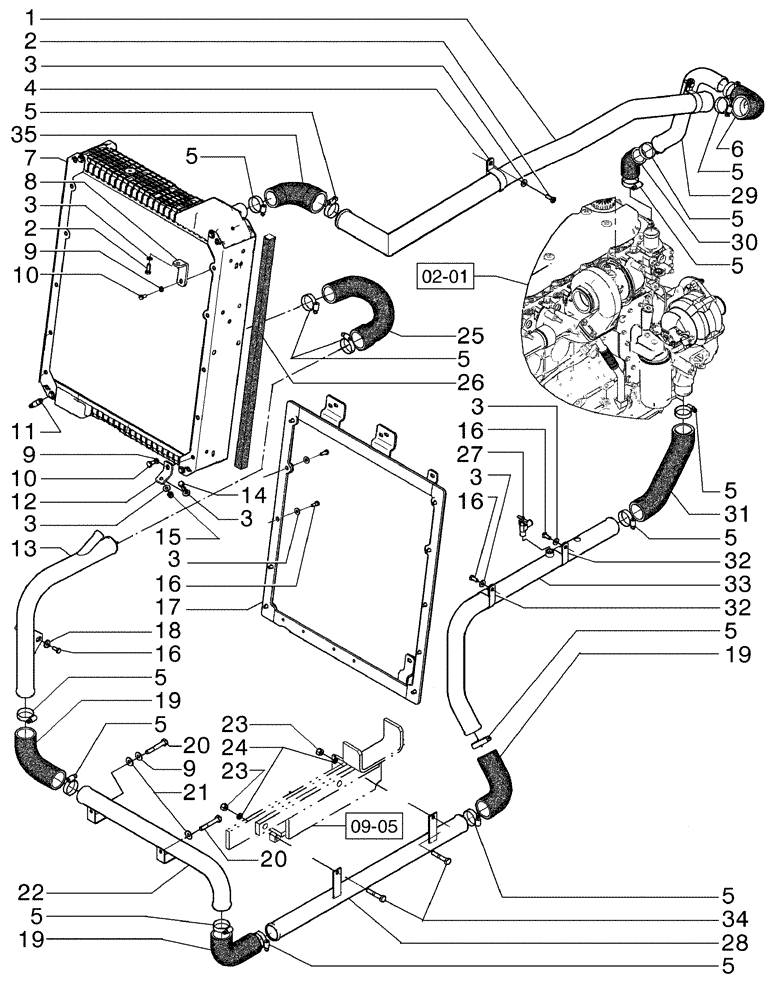Схема запчастей Case 885B - (02-35[01]) - PIPING ENGINE OIL COOLER (02) - ENGINE
