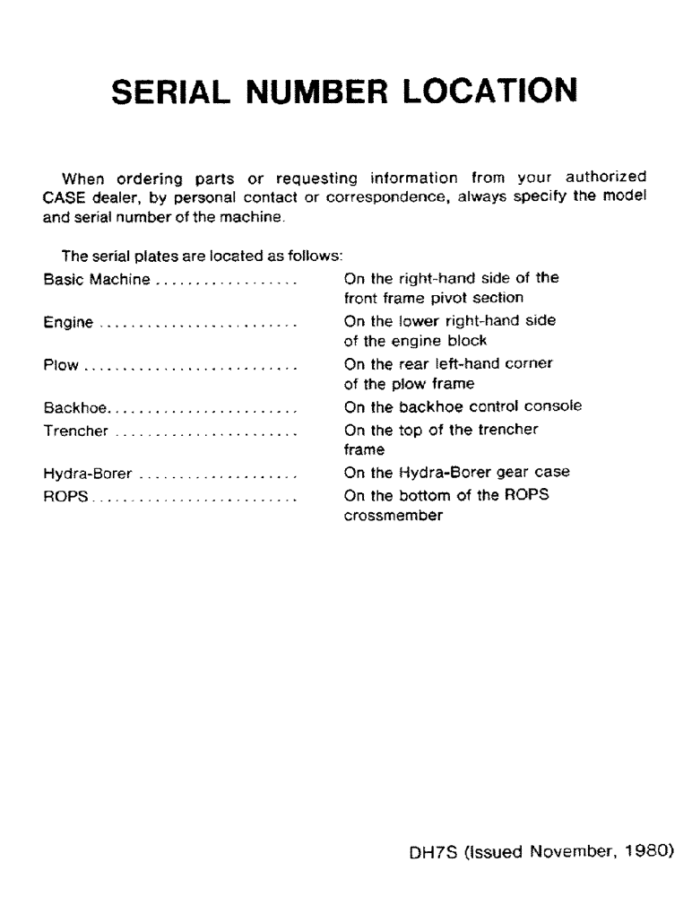 Схема запчастей Case DH7 - (01-2) - SERIAL NUMBER LOCATION (00) - GENERAL & PICTORIAL INDEX